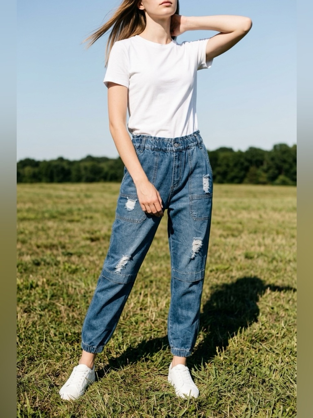 Vintage Mele E Pere Boyfreind Distressed High Waist Jogger Woman Jeans Sz L NWT